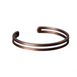 Bracelet manchette ouvert double brin en cuivre pur, design minimaliste et exquis, cadeau promotionnel original - Product Image 1