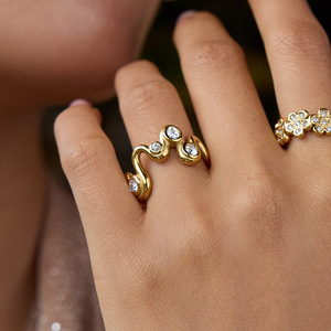 Anillo de Flores para Mujer, Oro Amarillo, Zirconia, Joyería, Regalo, Diseño Elegante - Product Image 2