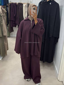 Custom Winter Co Ord busto tasche con cerniera modesto elegante Casual traspirante 2 pezzi maglione Set <span class=keywords><strong>abbigliamento</strong></span> islamico all'ingrosso - Product Image 1