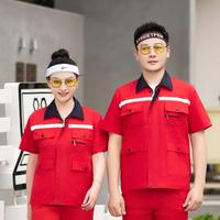 TN6264 Ensemble uniforme de travail à manches courtes pour hommes, commande en gros, tenue de travail industrielle, ensemble chemise et pantalon de travail de sécurité avec poches