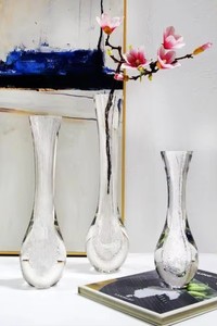 Hand Blown Glass Modern Artistic Amber <b>Clear</b> Cylinder Floor <b>Vase</b> Decorative Flower Vessel for Living Room Hotel Wedding - Product Image 4