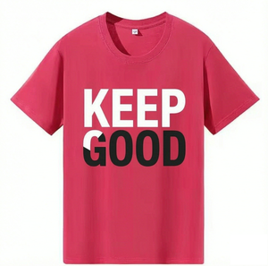 T-Shirt Personalizzata da Uomo con <span class=keywords><strong>Stampa</strong></span> Grafica 'Keep Good', Manica Corta, Collo Tondo, Casual in Cotone, <span class=keywords><strong>Stampa</strong></span> Tipografica - Product Image 1