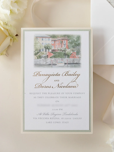 Invitation de lieu de mariage aquarelle personnalisée avec feuille d'or | Villa Regina Teodolinda | Lac de Côme - Product Image 5