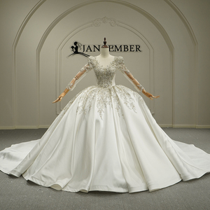 Robe de mariée Gt26022, robe de princesse, jupe en satin, col en V avec traîne, Jancember - Product Image 6