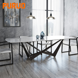 PURUO moderno MDF TOP in acciaio <span class=keywords><strong>nero</strong></span> <span class=keywords><strong>opaco</strong></span> forma speciale in metallo base <span class=keywords><strong>tavolo</strong></span> da pranzo per mobili per la casa - Product Image 1