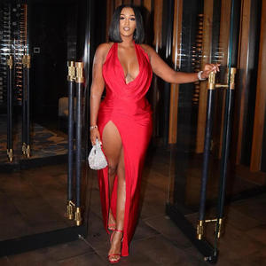 فستان بياقة منخفضة منقسم مثير للحفلات المسائية فستان غير رسمي فستان نحيف ملابس للنساء. - Product Image 3