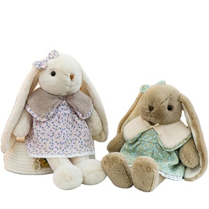 Lindo Peluche de Conejo con Vestido Floral y Ropa Desmontable, Conejito de Orejas Largas Relleno de Algodón PP, Regalo Perfecto para Pascua - Product Image 1