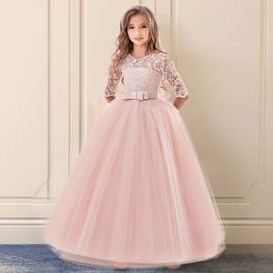 Robe de soirée longue pour filles de 6 à 14 ans, style princesse, en dentelle florale unie, pour mariage, fête ou cérémonie - Product Image 3