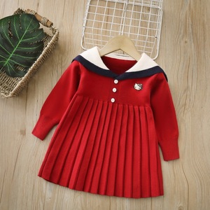 Nuovo Arrivo Autunnale: Abito in Maglia per Bambine con Colletto alla Marinara, Vestito Lungo in Stile Preppy - Product Image 3