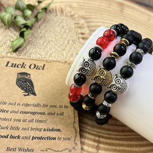 Pulsera de protección y sabiduría Vintage 8mm mate negro ágata cuenta búho encanto pulsera para regalo de graduación - Product Image 1