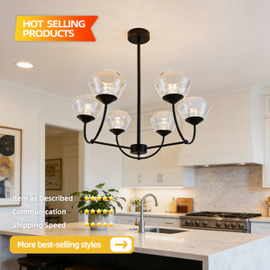 Black Farmhouse Height Adjustable Pendant <b>Light</b> Clear Glass <b>Shade</b> Multi-head LED Chandelier for <b>Kitchen</b> Island Dining Bedroom - Product Image 2