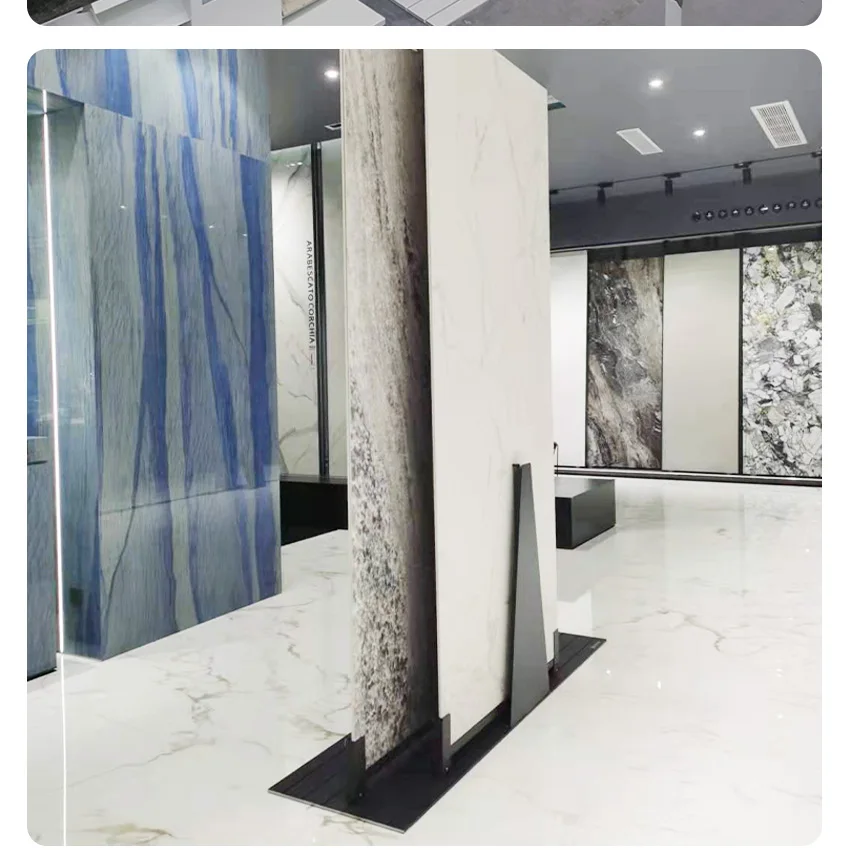 Tsianfan Large Extendable Rail Panel Display Stand Metal Shelf Quartz Stone Marble Granite Displays Rack Sliding Exhibition Tile