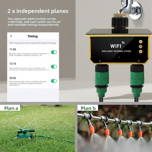 Válvula de riego por goteo WiFi con energía solar de PVC, controlador de riego con temporizador de doble salida para riego. - Product Image 3