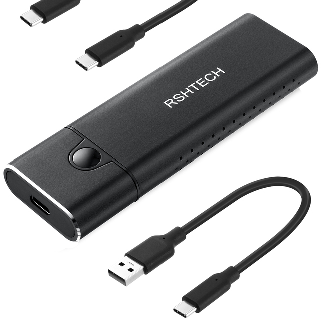RSHTECH Portable SSD Reader Tool-Free UASP Trim Aluminum M.2 NVMe SATA 10Gbps to NVMe PCIe and SATA M-Key(B+M Key) SSD Enclosure