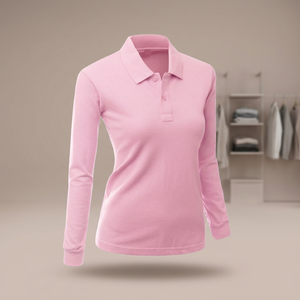 Women's <b>Pink</b> Long Sleeve <b>Polo</b> <b>Shirt</b> 100% Cotton Knitted Casual Solid Color Regular Length Pullover Top - Product Image 5