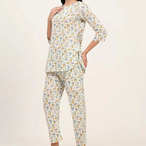 Nuevo Conjunto de Pijama de Algodón con Diseño Floral de Hongos, Estampado a Mano, Ropa de Dormir para Mujer, Precio al por Mayor Disponible - Product Image 1