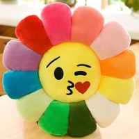 Smiley-Gesicht Plüschkissen Regenbogen-Sonnenblumen-Puppe Rundes Kissen Komfortable Plüsch-Dekoration für Bürostuhl Sofas Kissen
