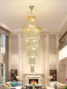 โคมไฟระย้าคริสตัลทรงกลมสีทอง K9 คุณภาพสูง ทันสมัย หรูหรา เหมาะสำหรับห้องโถงโรงแรม บาร์ ห้องจัดเลี้ยง ห้องนั่งเล่น และตกแต่งบ้าน - Product Image 4