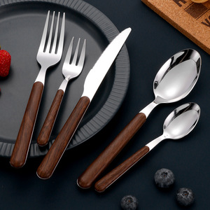 Stainless Steel Cutlery Set 5 Pieces Gold Plated With Wood Handle Tableware For Dining - Product Image 3