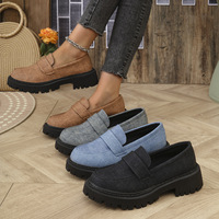 Vente en gros usine – Nouveauté 2025 : Mocassins en cuir pour femme, légers, à semelle épaisse unique, décontractés et polyvalents, avec empeigne en tissu.