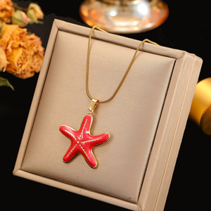 Collana con stella in acciaio inossidabile e stelle smaltate, ciondolo da donna in stile oceano, collana con ciondolo in acciaio inossidabile. - Product Image 3