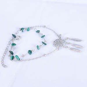 विंटेज सिल्वर ड्रीमकैचर आकर्षण टखने ब्रेसलेट टर्कोटा पत्थर सपने कैचर - Product Image 5