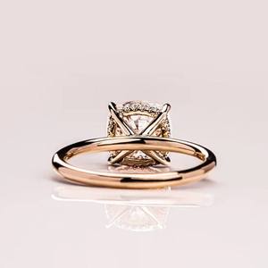 Bague Solitaire en Or Massif 14 carats avec Diamant Naturel, Taille Coussin, Halo Caché, Sertissage à Griffes, Mignonne et Classique, pour Fiançailles, Mariage, Fête, 1-3 carats - Product Image 1