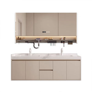 Modern Solid Wood Lacquer Bathroom Vanity <b>Unit</b> with Ceramic Basin Smart Mirror <b>Side</b> Storage Cabinet Combination - Product Image 4