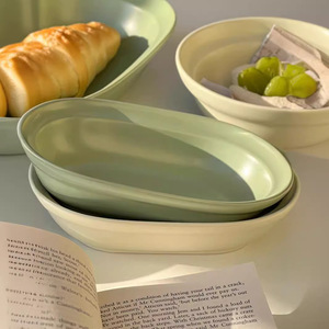 Instagram-worthy oval plate, sophisticated minimalist dining plate, deep <b>ceramic</b> fruit salad bowl, dessert bowl, household soup - Product Image 2
