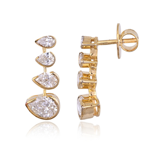 925 Sterling <b>Silver</b> Yellow Gold Plated CVD Diamond Stud <b>Earrings</b> Pear Shape Lab Grown Diamond Climber <b>Earrings</b> Screw <b>Back</b> Finish - Product Image 3