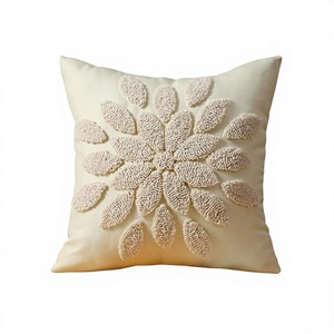 Funda de Almohada Cuadrada de Algodón Crema, Tejida a Mano, con Patrón Vintage, Estilo Boho, con Mechones, Lavable, con Inserto Extraíble Incluido, 400 Hilos por Pulgada Cuadrada - Product Image 1