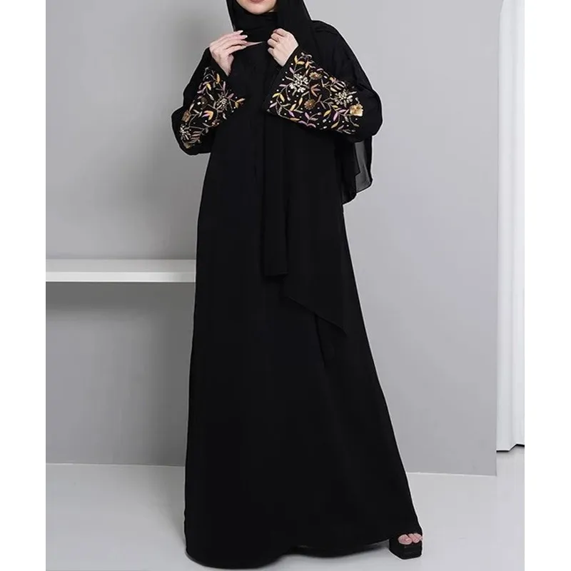 Vêtements islamiques Ramadan Broderie Modeste Noir Abaya Ouverte Abaya Femmes Robe Musulmane Dubai Abaya