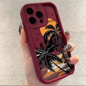 เคส iPhone ลายต้นปาล์มพระอาทิตย์ตกดินสำหรับ16 PLUS 15 PRO MAX 14 13 12ฝาครอบป้องกันรอยขีดข่วนผิวด้าน - Product Image 4