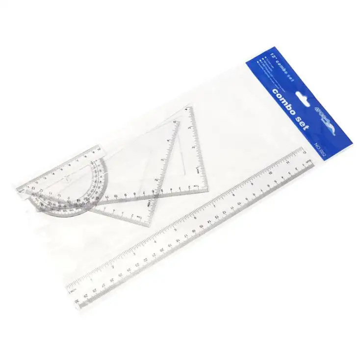 Règles triangulaires carrées droites avec logo personnalisé 4pcs 30CM Ensemble de règles de mesure carrées en plastique pour l'école