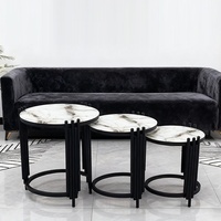 Table basse moderne minimaliste à trois pièces avec cadre métallique, rangement intégré, durable, facile à nettoyer, écologique, en ardoise