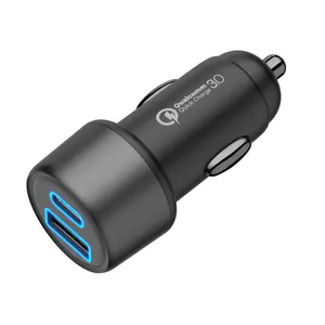 Carregador de carro com 3 portas USB C para iPhone, logotipo personalizado Qc3.0 55 W, carregador rápido tipo C, cabo duplo com 3 em 1