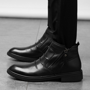 Bottes en cuir d'hiver mi-mollet, style britannique, formelles et décontractées, tendance, avec fermeture éclair latérale, respirantes, antidérapantes, résistantes à la neige, chaudes, pour le travail - Product Image 2