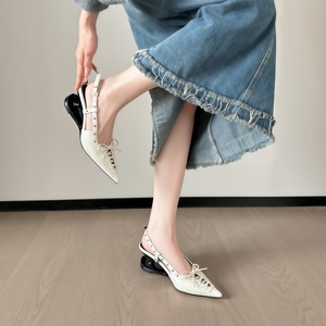 Luxury Designer Solid Pointed Hollow Bow Fashion Thin High Heel Elegant Niche Backless Brown Single-Layer 6-8cm Shoes for <strong>Women</strong> - Product Image 1
