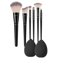Ensemble de pinceaux de maquillage professionnels pour femmes avec éponge noire multifonctionnelle à double usage, logo personnalisé, outils cosmétiques lavables