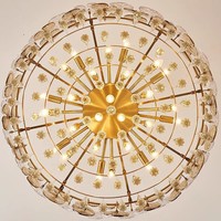 Luxe Métal Cristal Cascade Banquet Hall Art Déco Feuille Ronde Branche Lustre Intérieur Suspension Décorative Suspension Lumière