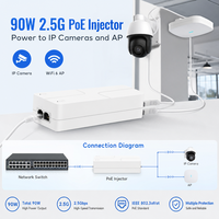 Injecteur PoE 2.5G Plug & Play 90W DC48V à Port Unique, Injecteur d'Alimentation Ethernet IEEE802.3bt pour Réseau Sans Fil de Bureau