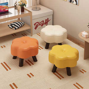 Taburete Redondo Suave de Madera Maciza para Sala de Estar, Otomana, Banco Bajo para Cambio de Zapatos, Reposapiés, Mueble - Product Image 5