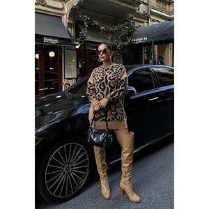 Suéter con estampado de leopardo para mujer, manga larga, informal, color camel, ajuste estándar, para otoño - Product Image 5