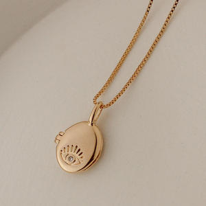 Простой Овальный латунь позолоченный открытый и закрытый Фото Кулон Солнце Луна демон глаз ожерелье - Product Image 4
