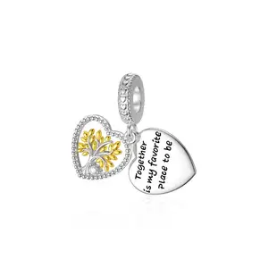 Pulseira de joias personalizadas com miçangas, pingente personalizado em prata esterlina 925, árvore da família da vida, amuleto da sorte