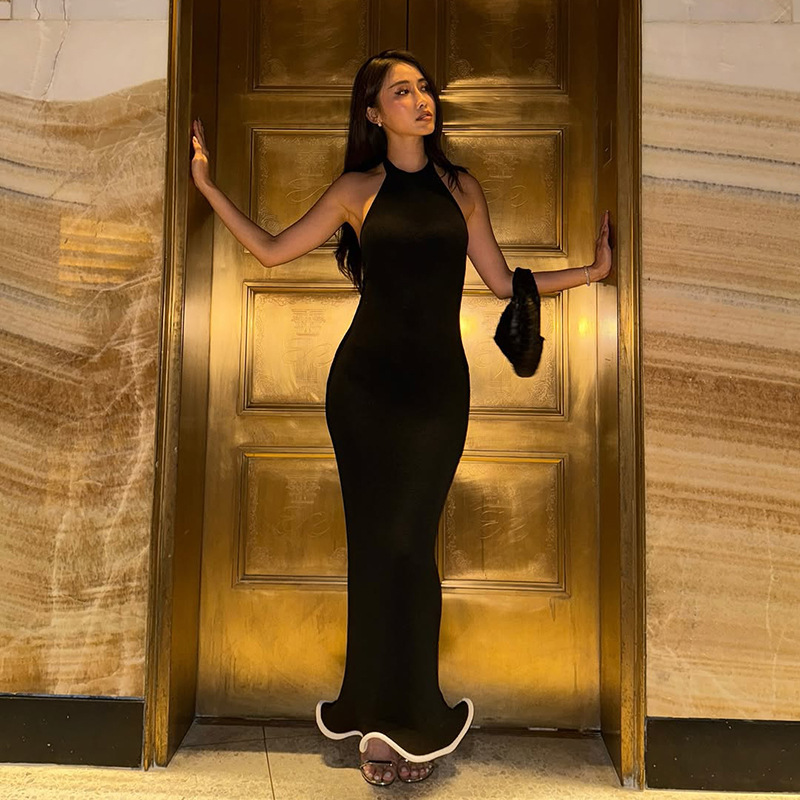 best halter dresses for women 2025 Backless Sexy Long Dress Gown Fashion Patchwork Off-shoulder Sleeveless Bodycon Club Party Women Maixi Dress halter top halter neck wedding dresses