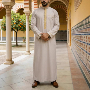 Vêtements islamiques pour hommes musulmans, <span class=keywords><strong>boubou</strong></span> brodé en polyester, jalabiya arabe, longueur cheville, usage quotidien - Product Image 5