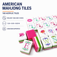 Tuiles de Mahjong Américain Vert Rose Besoke en Acrylique de Luxe pour Divertissement