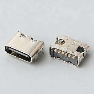 Connecteur femelle USB Type C 6 broches à montage sur circuit imprimé, contacts plaqués or, boîtier en acier inoxydable, ignifuge - Product Image 2