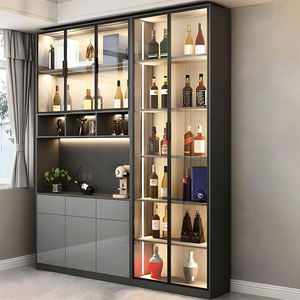 <span class=keywords><strong>Mobile</strong></span> Bar Angolare Moderno <span class=keywords><strong>per</strong></span> Soggiorno e <span class=keywords><strong>Sala</strong></span> da Pranzo, Vetrina Espositiva in Legno con Anta in Vetro <span class=keywords><strong>per</strong></span> Stoccaggio Caffè, Bevande e Vino - Product Image 3